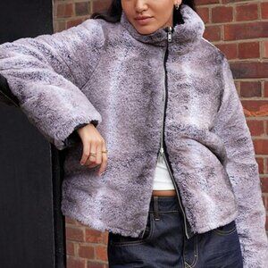 Urban Outfitters REVERSIBLE Jacket Faux Fur/Quilted Zip Up Gray Coat Glam NEW XL